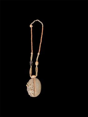 Gold-Tone Beaded Oval Pendant Necklace - Women's Fashion